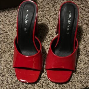 Madden Girl Bold Red Heeled Slides